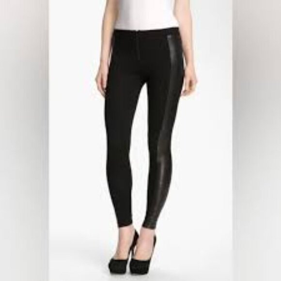 Alice + Olivia Pants - ALICE + OLIVIA LEATHER SIDE PANEL BLACK STRETCHY LEGGINGS NO SIZE
